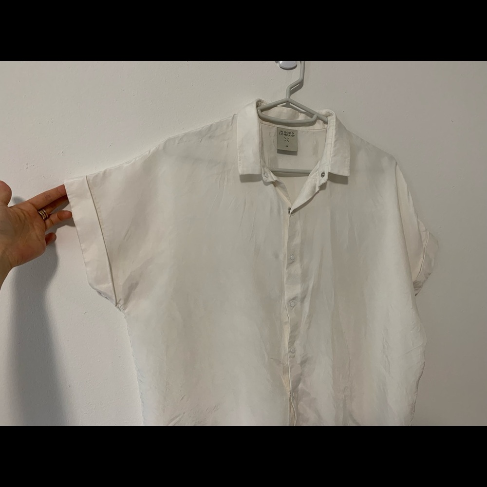 White Collared Button Silky Cupro Short Sleeve Top - image 6